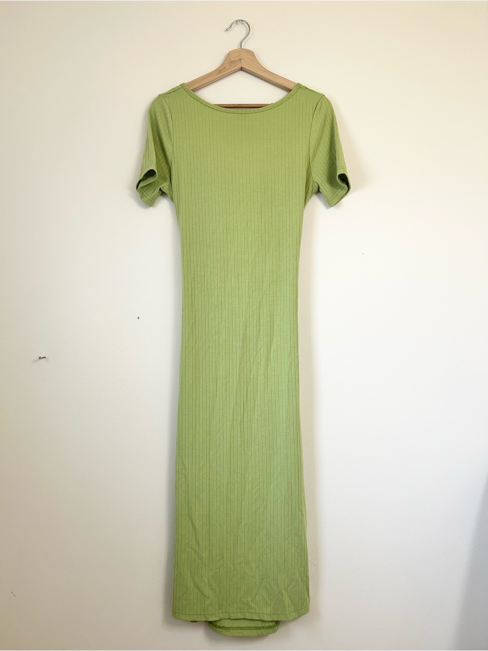 Ardene Sage Green Ribbed Short Sleeve Twist Cut Out Maxi Dress | Large